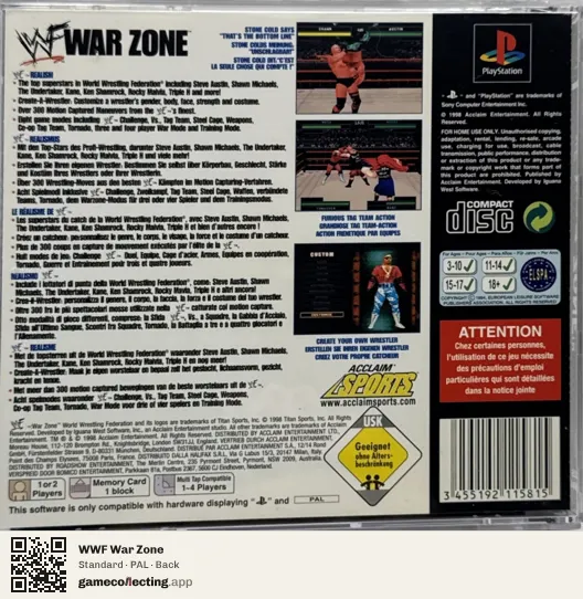 WWF War Zone PlayStation, PAL box back