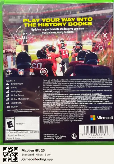 Madden NFL 23 Xbox One, NTSC box back