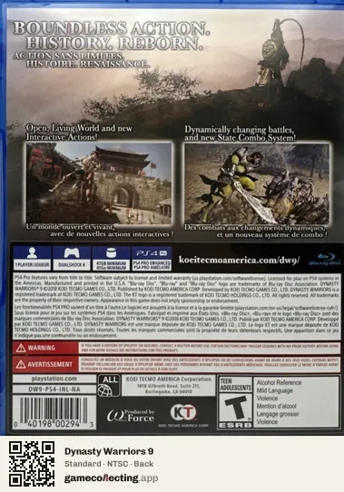 Dynasty Warriors 9 PlayStation 4, NTSC box back