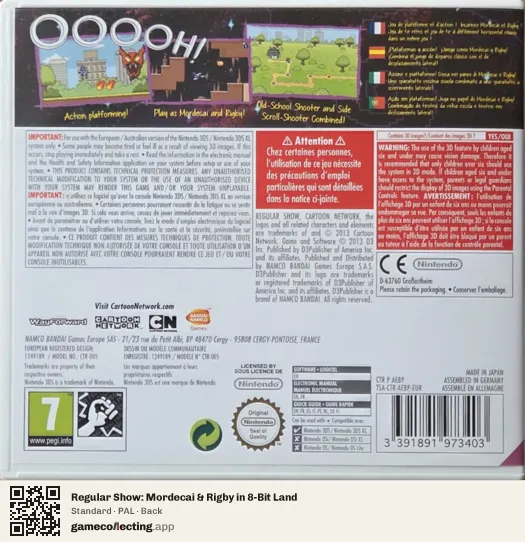 Regular Show: Mordecai & Rigby in 8-Bit Land Nintendo 3DS, PAL box back