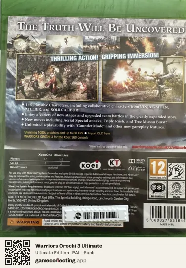 Warriors Orochi 3 Ultimate Xbox One, PAL box back