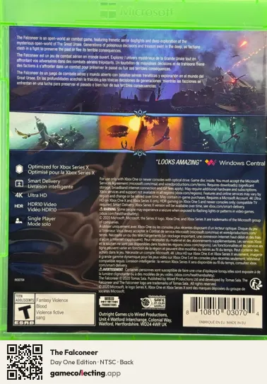 The Falconeer Xbox Series X, NTSC box back