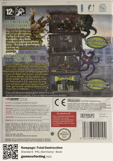 Rampage: Total Destruction Nintendo Wii, Germany box back
