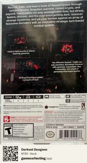 Darkest Dungeon Nintendo Switch, NTSC box back