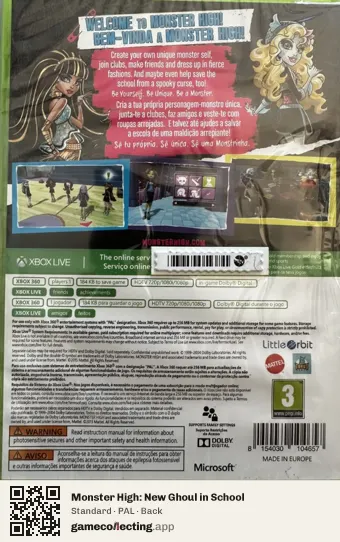 Monster High: New Ghoul in School Xbox 360, PAL box back