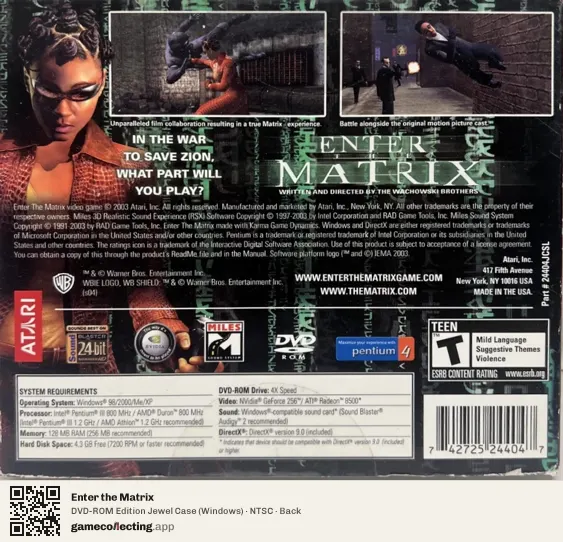Enter the Matrix Computer, NTSC box back