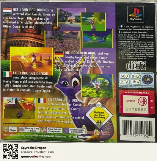 Spyro the Dragon PlayStation, Italy box back