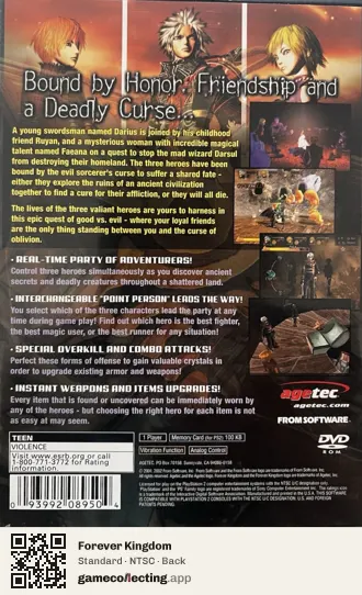Forever Kingdom PlayStation 2, NTSC box back