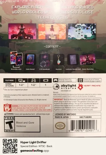 Hyper Light Drifter Nintendo Switch, NTSC box back