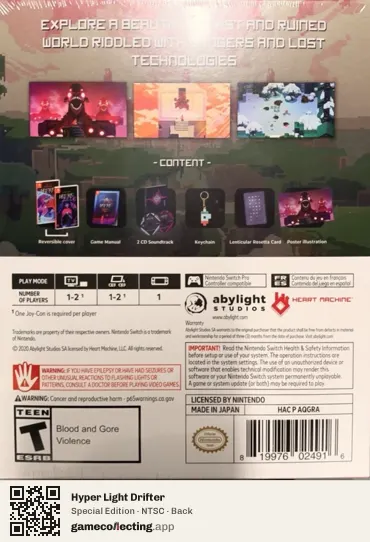 Hyper Light Drifter Nintendo Switch, NTSC box back
