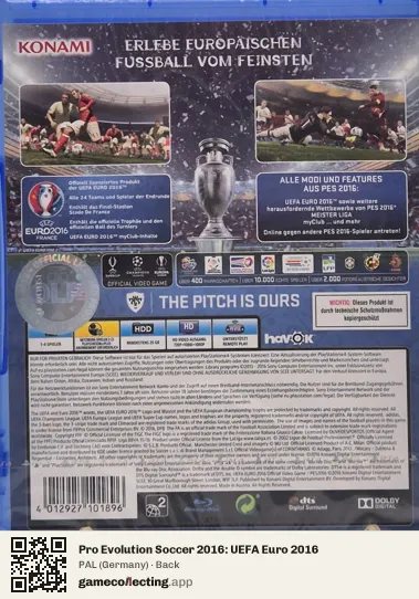 Pro Evolution Soccer 2016: UEFA Euro 2016 PlayStation 4, Germany box back