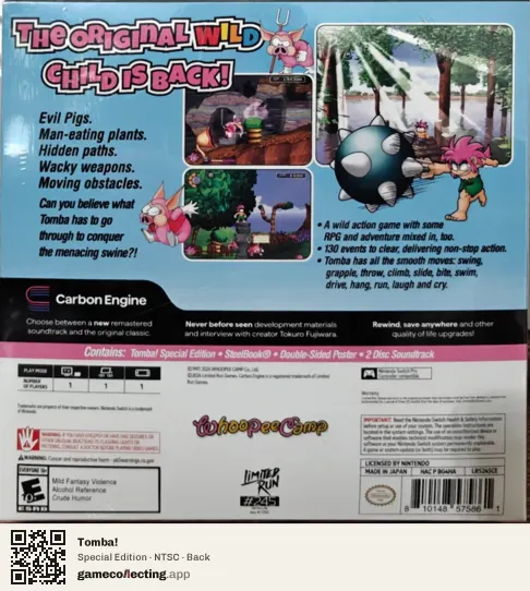 Tomba! Nintendo Switch, NTSC box back