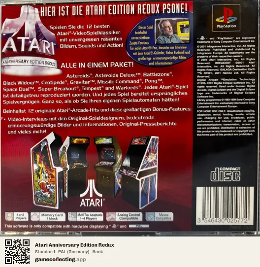 Atari Anniversary Edition Redux PlayStation, Germany box back