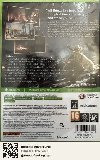 Deadfall Adventures Xbox 360, PAL box back