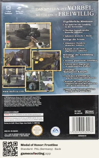 Medal of Honor: Frontline Nintendo GameCube, Germany box back