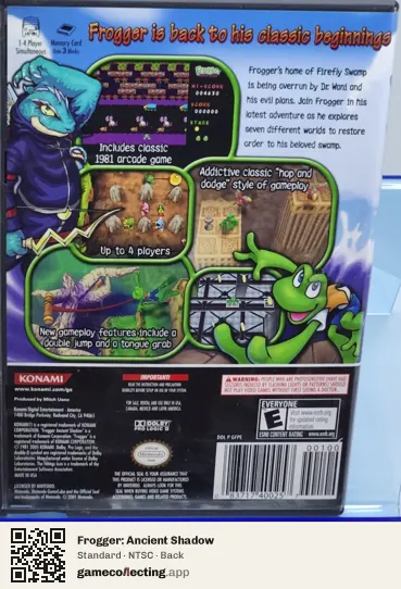 Frogger: Ancient Shadow Nintendo GameCube, NTSC box back