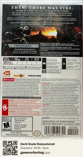 Dark Souls Remastered Nintendo Switch, NTSC box back