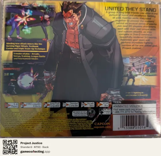 Project Justice Sega Dreamcast, NTSC box back