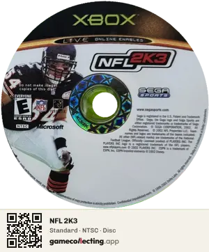 NFL 2K3 Xbox, NTSC disc