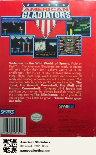 American Gladiators Nintendo Entertainment System, NTSC box back
