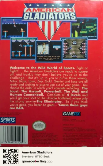American Gladiators Nintendo Entertainment System, NTSC box back