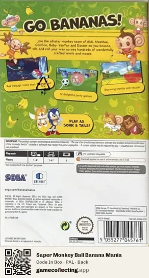 Super Monkey Ball Banana Mania Nintendo Switch, PAL box back
