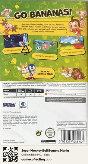 Super Monkey Ball Banana Mania Nintendo Switch, PAL box back