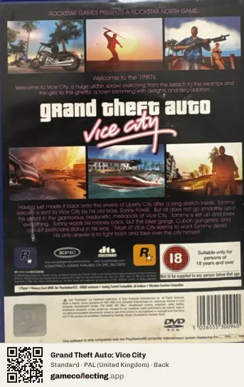 Grand Theft Auto: Vice City PlayStation 2, United Kingdom box back