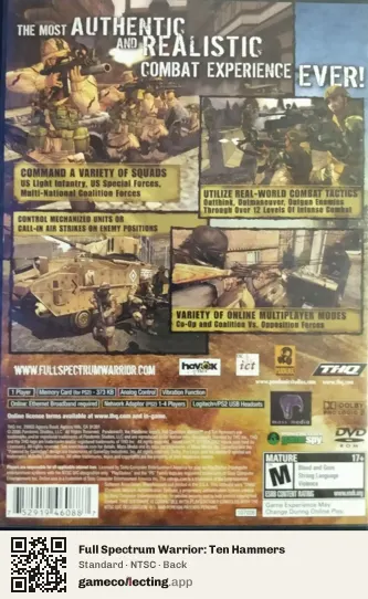 Full Spectrum Warrior: Ten Hammers PlayStation 2, NTSC box back