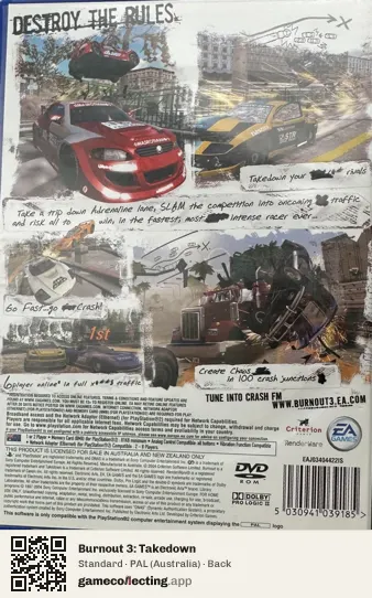 Burnout 3: Takedown PlayStation 2, Australia box back