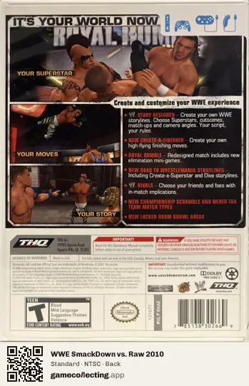 WWE SmackDown vs. Raw 2010 Nintendo Wii, NTSC box back