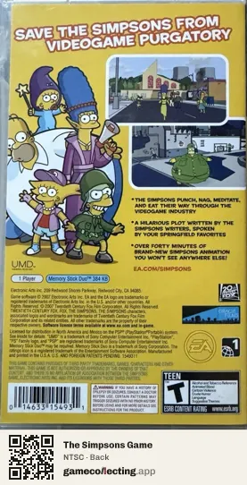 The Simpsons Game PlayStation Portable, NTSC box back