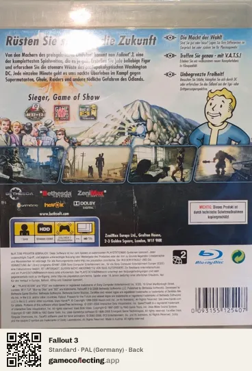 Fallout 3 PlayStation 3, Germany box back