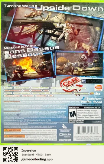 Inversion Xbox 360, NTSC box back