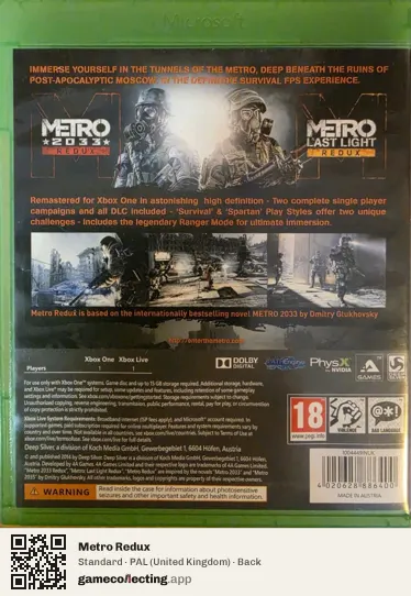 Metro Redux Xbox One, United Kingdom box back