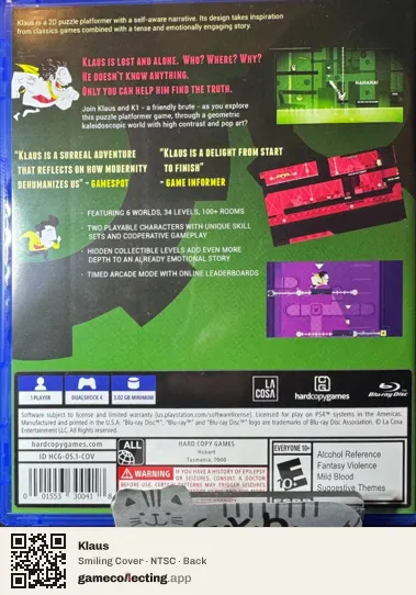 Klaus PlayStation 4, NTSC box back