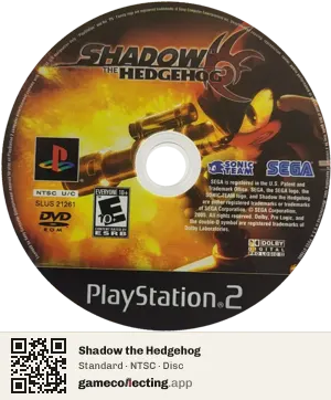Shadow the Hedgehog PlayStation 2, NTSC disc