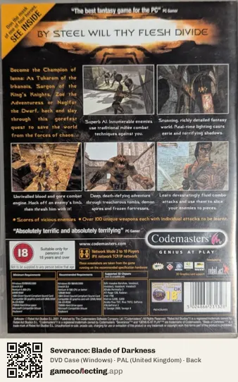 Severance: Blade of Darkness Computer, United Kingdom box back