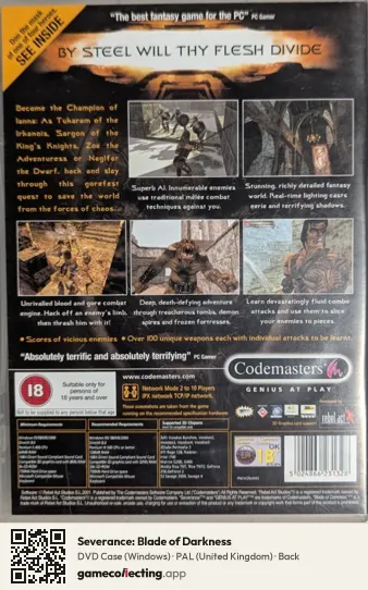 Severance: Blade of Darkness Computer, United Kingdom box back