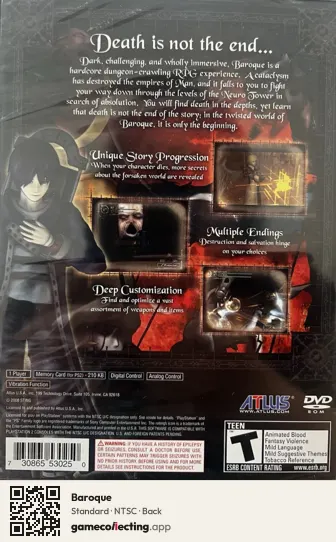 Baroque PlayStation 2, NTSC box back
