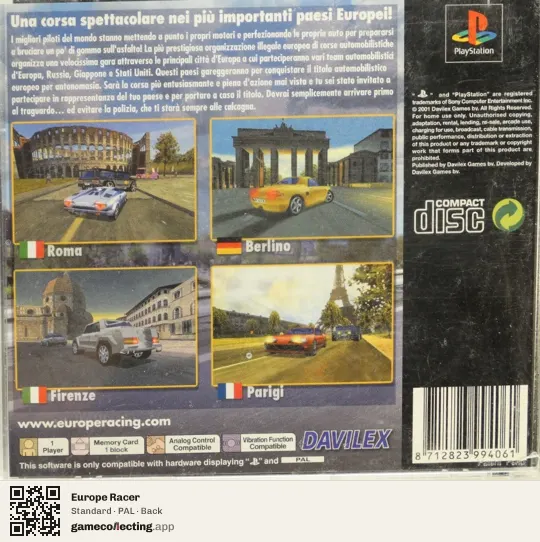 Europe Racer PlayStation, PAL box back