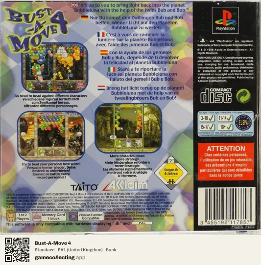 Bust-A-Move 4 PlayStation, United Kingdom box back
