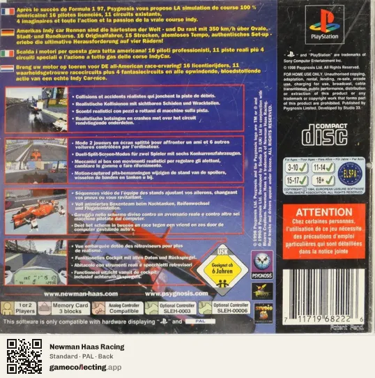 Newman Haas Racing PlayStation, PAL box back