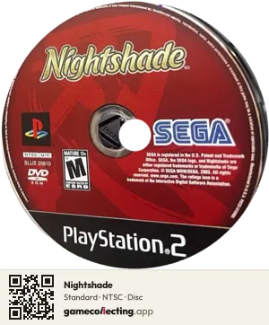 Nightshade PlayStation 2, NTSC disc