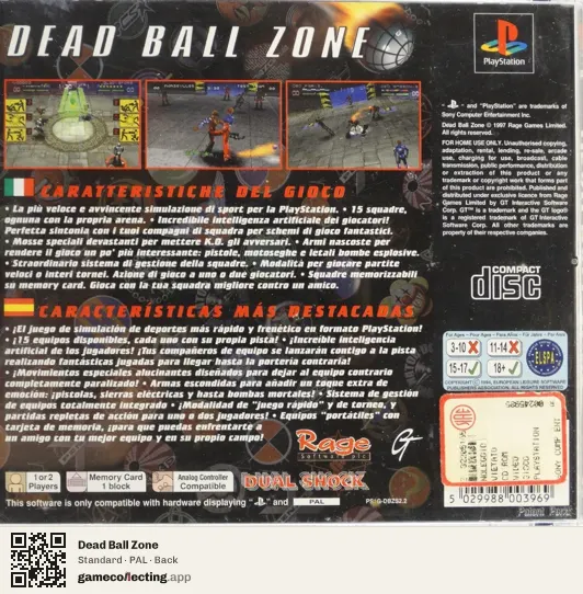 Dead Ball Zone PlayStation, PAL box back