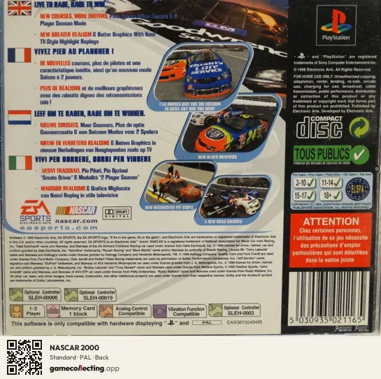 NASCAR 2000 PlayStation, PAL box back