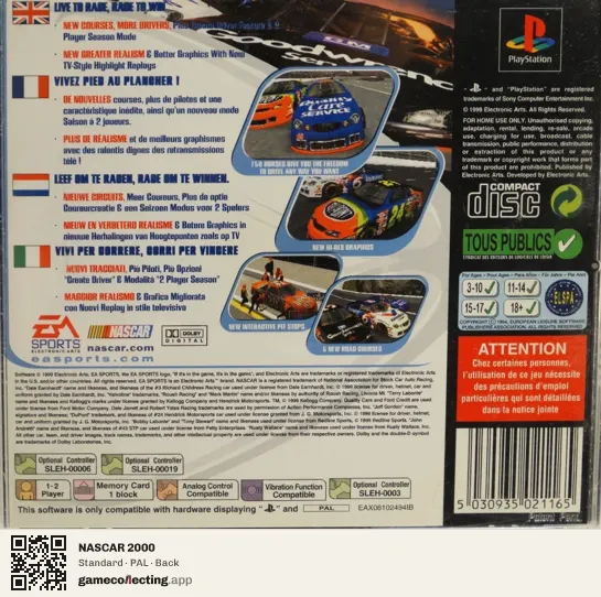 NASCAR 2000 PlayStation, PAL box back
