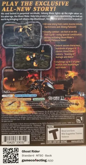 Ghost Rider PlayStation Portable, NTSC box back