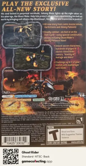 Ghost Rider PlayStation Portable, NTSC box back