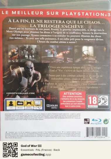 God of War III PlayStation 3, France box back